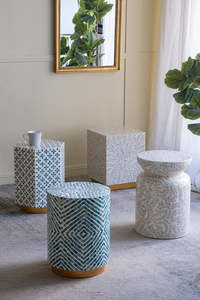 Exquisite Floral Capiz Shell Side <b>Table</b> Mother Of Pearl Mosaic Accent Stand MOP Round <b>End</b> <b>Table</b> With Gold Base For Home Decor - Product Image 6