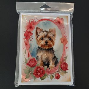 Yorkshire Terrier Valentine Roses Whimsical A7 Tamaño 5x7 Tarjetas de notas en blanco Paquete 8 Tarjetas de felicitación con sobres - Product Image 3