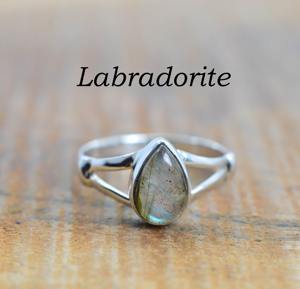 New Arrival Sterling <b>Silver</b> Teardrop Gemstone <b>Ring</b> <b>Emerald</b> Sapphire Onyx Pear Cabochon 7x9mm Pear Shape Gemstone <b>Ring</b> For Women - Product Image 3