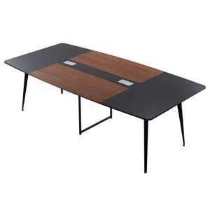 Tavolo da riunione moderno a forma di barca da 2,4 m per 10 persone, con gambe in metallo, in melaminico e MDF - Product Image 1