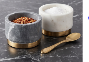 Bol à sucre et à sel rond en marbre avec finition dorée luxueuse, parfait pour une maison et des ustensiles de cuisine élégants - Product Image 6