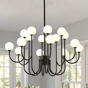 Lampadario Sputnik a 16 Luci con Sfere di Vetro, 36.6FT, Stile Mid-Century Moderno, in Ferro Nero, per Soggiorno e Camera da Letto - Product Image 1