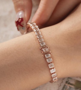 Luxury Rose Gold Emerald Cut Moissanite Tennis Bracelet <b>Iced</b> <b>Out</b> Hip Hop Jewellery Diamond Look Wrist <b>Chain</b> - Product Image 3