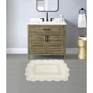 Cream Rectangular Cotton <b>Bath</b> Mat With Lace <b>Trim</b> Classic Tufted Design Non-slip Backing Machine Washable - Product Image 5