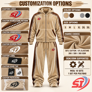 Ensemble de survêtement en velours personnalisé 280 GSM avec strass et cristaux, unisexe, sweat à capuche et pantalon, style Sandstorm Prestige, luxe, streetwear oversize - Product Image 6