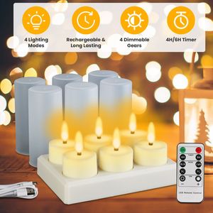 Decorazioni per San Valentino, Set di 6 Candele LED Ricaricabili Senza Fiamma con Telecomando e Timer, Luci Tremolanti con Base - Product Image 2