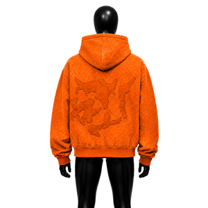 เสื้อฮู้ดดี้พรีเมียมสีส้มประดับคริสตัลสุดหรู สไตล์สตรีทแฟชั่น ผู้ชาย ทรงโอเวอร์ไซส์ ผ้าเฟรนช์เทอร์รี่ มีกระเป๋า - Product Image 2