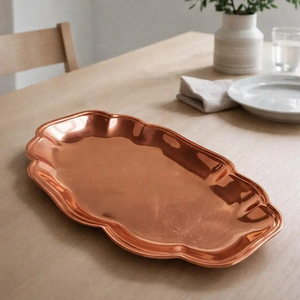 <b>Copper</b> Rectangular Decorative Tray Handle Hammered Metal Handicraft Modern Design for Wedding Ramadan Dining <b>Table</b> Single Piece - Product Image 2