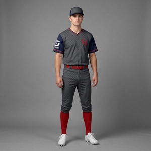 Conjunto de Uniforme de Béisbol Personalizado de Manga Corta con Logotipo Frontal, Uniforme Deportivo de Poliéster con Rayas, Cinturón y Calcetines para Jugadores Adultos - Product Image 1
