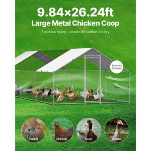 Grande Pollaio in Metallo con Tetto a Spiovente 9.8x26.2x6.5 ft, con Recinto e Chiusura di Sicurezza, Copertura per Area Esterna delle Galline - Product Image 4