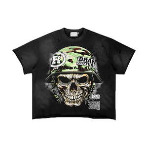 เสื้อยืดทรงบ็อกซี่ ผ้าคอตตอนถัก 100% คุณภาพสูง พิมพ์ลาย DTG สไตล์สตรีทแวร์ แต่งดีเทลขาดๆ  โลโก้ด้านหน้า ทรงโอเวอร์ไซส์ - Product Image 3