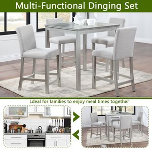 5-Piece Counter Height Dining Room Set Wooden <b>Square</b> <b>Table</b> with 4 Upholstered Chairs <b>Kitchen</b> <b>Table</b> Set - Product Image 3