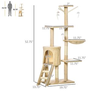 Torre per Gatti di Lusso da 52 cm, Beige, con Motivo Solido, Multi-Livello, Cuccia, Post per Tirare le Unghie in Peluche Ecologico, per Arrampicata Gatti, in Cartone - Product Image 3