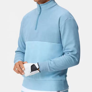 Sweat-shirt à demi-zip pour homme avec col montant, doublure en polaire brodée, 100% coton, hiver, extérieur - Product Image 2