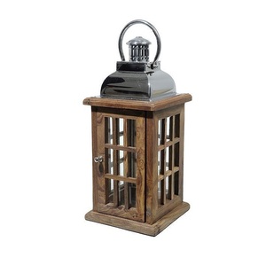 Portavelas de Madera Rústico con Ventanas de Vidrio, Asa de Cuerda Hecha a Mano, Decoración de Mesa - Product Image 1