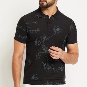 <b>Mens</b> <b>Black</b> Floral Print Short Sleeve <b>Polo</b> <b>Shirt</b> Casual Cotton Pique Knitted Breathable Regular Fit Customize wholesale OEM - Product Image 2