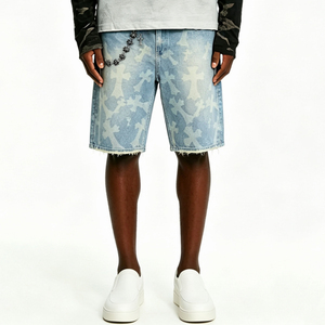 SOONREE Pantalones Cortos de Mezclilla Personalizados para Hombre, Estampado Gótico de Cruz en Toda la Superficie, Estilo Urbano Y2K, Fabricante Líder OEM ODM - Product Image 3