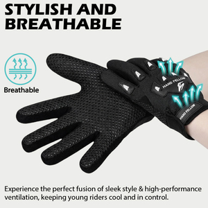 OEM Children's Motocross Riding Gloves Unisex Breathable Fleece Lined Fabric Genuine Synthetic Leather Adjustable Strap <b>Rubber</b> - Product Image 2