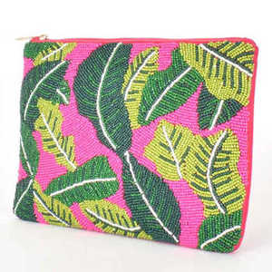 Beaded <b>Coin</b> <b>Purse</b> Purple Green Yellow Flower Pattern Handmade Zipper Closure Mini Bohemian Style Unisex - Product Image 5