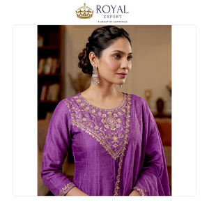 ผลิตในอินเดีย ชุดคุर्ติผ้าไหมวิชิตร้าแบบดั้งเดิมสไตล์คลาสสิกขายดี พร้อมงานปักและดีไซน์ทรงบาน - Product Image 3