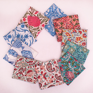 Premium Colorful Floral Handprinted Cotton Square Bandana Lightweight Eco-Friendly Breathable <b>Tie</b> <b>Back</b> Scarf Stylish Head Wrap - Product Image 3