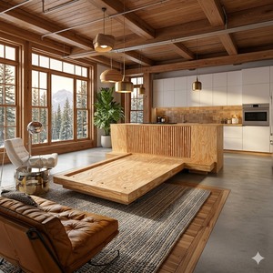 Modern large-size wooden bed set with a minimalist design. Comes with a 12-month warranty. - Product Image 3