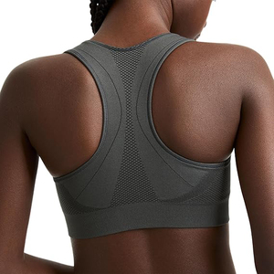 Breathable Lightweight Grey Mesh Panel Sports Bra Seamless High Support Shockproof <b>Running</b> Wirefree <b>Padded</b> Front Four-Way - Product Image 4