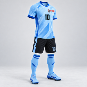 FLY HUMBLE Conjunto de Camiseta de Fútbol para Hombre, Azul Claro y Negro, Manga Corta, Transpirable, Poliéster, para Todas las Temporadas, Ajuste Atlético, Estampado Sublimado - Product Image 4