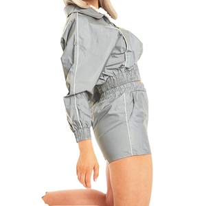 Women Lightweight Solid Color Sporty Tracksuit Set Full Sleeve <b>Zipper</b> Front Shorts With Side Pockets Summer Casual Wear - Product Image 5