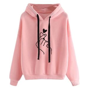 High Quality Women's Hoodie Long Sleeve Knitted <b>Sweatshirt</b> With <b>Heart</b> Hand Print Casual Autumn Wear 100% Cotton Breathable - Product Image 1