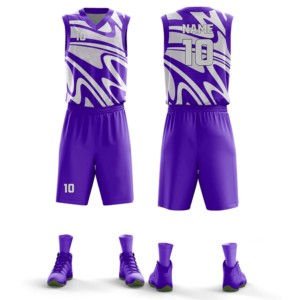 Ensemble de maillot de basket-ball géométrique sans manches pour adulte, toutes saisons, imprimé numérique, débardeur à col en V et short à séchage rapide - Product Image 1