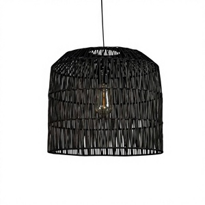 โคมไฟเพดาน LED หวายสีดำ |   หลอดไฟ E27 |   กรงสานแขวนสำหรับใช้ในโรงแรม |   โคมไฟเพดานสไตล์โบโฮอุตสาหกรรมสมัยใหม่ รุ่นกลาง - Product Image 1