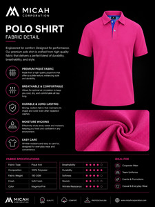 Camiseta de Manga Corta para Hombre, Corte Regular, Tejido Transpirable, Color Rosa Vibrante, Algodón Piqué, Marca Micah Corp 2026, con Logotipo Personalizado - Product Image 4