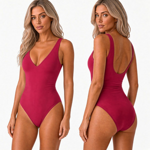 Traje de Baño Personalizado de Una Pieza con Cuello en V Estilo Playa para Mujer, Listo para tu Diseño Original, Ideal para Vacaciones y Playa, Ajuste Cómodo - Product Image 1