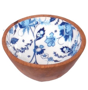 Hot Selling Round Shape Wooden Food Serving Bowl With Outside Enamel Inside Color for <b>Dinnerware</b> Tabletop Serving Bowls - Product Image 3