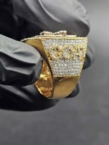 Hip Hop Moissanite Square Baguette Pave Statement <b>Ring</b> 14K Gold Plated <b>925</b> <b>Silver</b> Bling Jewelry for Men and Women - Product Image 4
