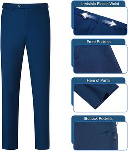 Traje de 3 Piezas para Hombre, Azul Marino, Estilo Británico, Antiarrugas, Blazer, Chaleco y Pantalones, Cuello de Solapa, Cierre de un Botón, Formal de Negocios - Product Image 3