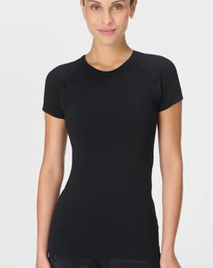Best Quality Women's Seamless Black Crew <b>Neck</b> Short Sleeve Yoga <b>Top</b> Breathable Solid Color Regular Fit Polyester Shirt - Product Image 2