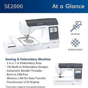 Máquina de Coser y Bordar Computarizada SE2000 con Wi-Fi, 193 Diseños Integrados y 50 Diseños Adicionales - Product Image 2