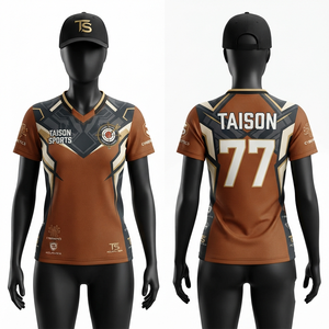 Maillot de tir pour hommes 180 GSM en tissu polyester respirant et anti-humidité, avec panneaux marron, noir et or, personnalisable par transfert thermique, coupe courte - Product Image 1