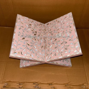 Support de Coran de style arabe de qualité supérieure, incrusté de nacre rose tendre, motif floral, fait main, pour la lecture de livres. - Product Image 6