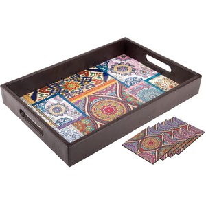 ถาดเสิร์ฟไม้สนพร้อมผ้าลายเพสลีย์ |   ขายส่งโมราบาดาบาด - Product Image 1