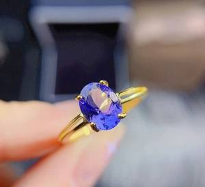 แหวนหมั้นแทนซาไนต์ธรรมชาติ เงินแท้ 925 ชุบทอง 14K รูปทรงวงรี สำหรับผู้หญิง เครื่องประดับเดือนธันวาคม - Product Image 2