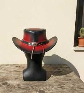 Premium Quality Custom Red Black Leather Cowboy <b>Hat</b> Skull <b>Band</b> Western Gothic Biker Outback <b>Hat</b> - Product Image 4