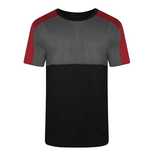 เสื้อยืดคอกลมแขนสั้นผู้ชาย สีดำแดง ตัดต่อสีสไตล์ฮิปฮอป ทรงปกติ ผ้าทอระบายอากาศ โพลีเอสเตอร์/คอตตอน - Product Image 1