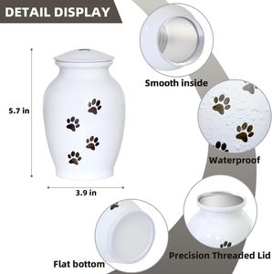 Pet Cremation <b>Urns</b> for Dogs Ashes White Pet <b>Urn</b> Dog <b>Urn</b> with Paw Print <b>Cat</b> Metal <b>Urn</b> Small - Product Image 3