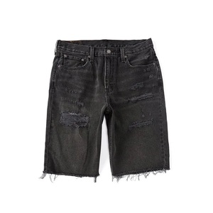 Pantalones Cortos de Mezclilla Negros Rotos para Hombre, Cintura Alta Elástica, Estilo Casual, Secado Rápido, 180g - Product Image 2