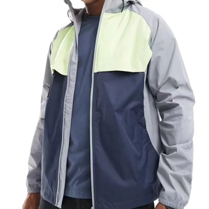Veste coupe-vent à capuche pour homme, style sportif, en polyester et nylon, avec fermeture éclair, color block, pour l'automne - Product Image 3