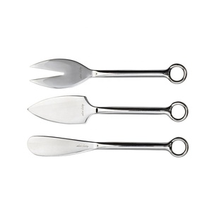 Ensemble de couverts à fromage en acier inoxydable avec poignée en forme d'anneau plaqué argent Ensemble de fromage en acier inoxydable - Product Image 1