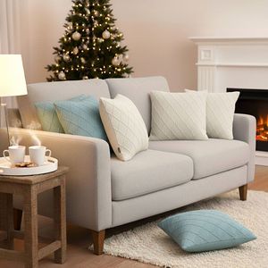 SOGA Ensemble de housses de coussin décoratives en tricot diamant bleu ciel et tricot torsadé crème, 6 pièces - Product Image 6